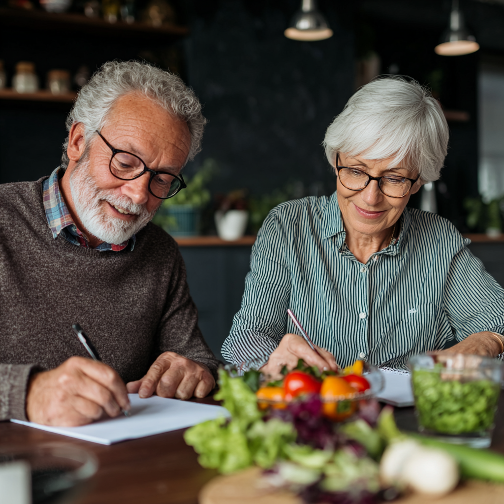 Middle-aged adults enjoying balanced meal planning session